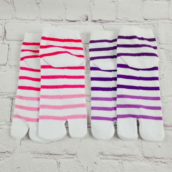 NEW Geta Split Toe Kimono Short Socks 2 Pair Pink Purple - Picture 2 of 2